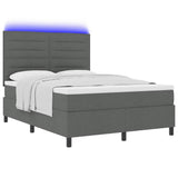 Box Spring Bed Dark Grey and White 152 x 203 cm Fabric