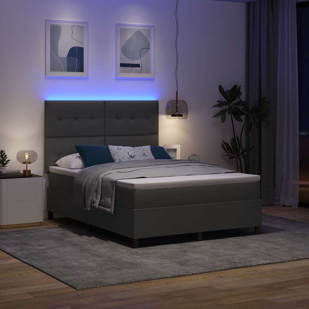 Box Spring Bed Dark Grey and White 152 x 203 cm Fabric