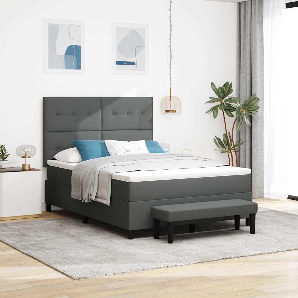Box Spring Bed with Cushion Dark Grey 152 x 200 cm Fabric