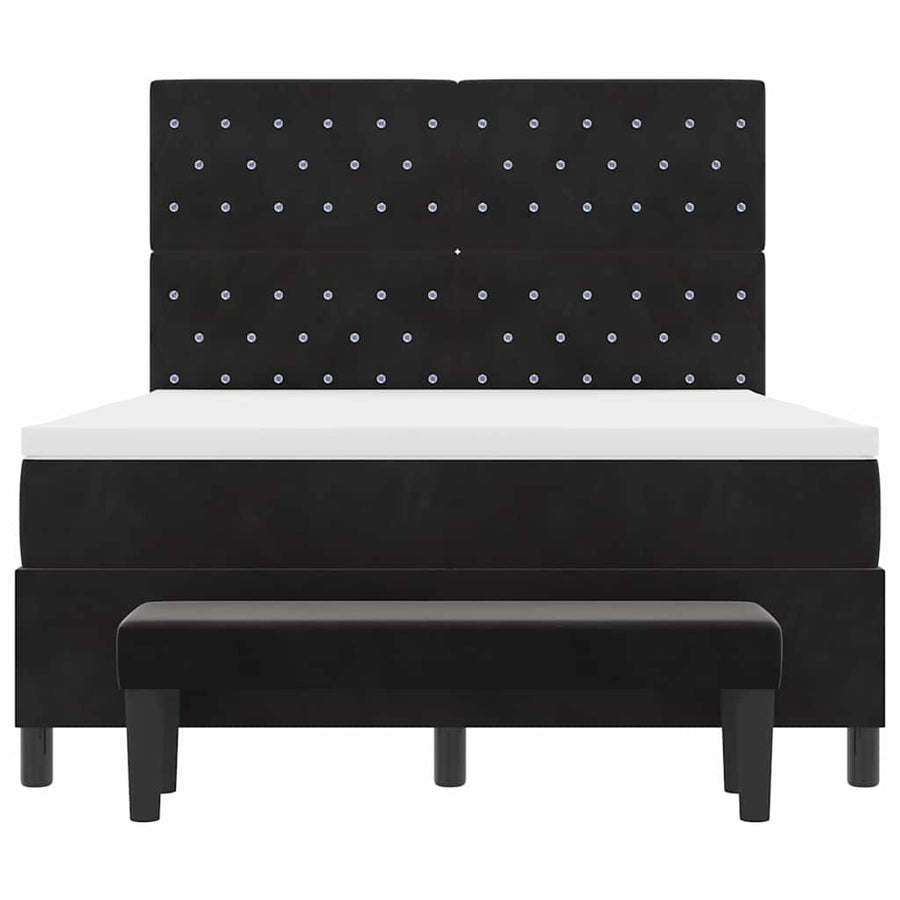 Box Spring Bed Black and White 152 x 203 cm Velvet