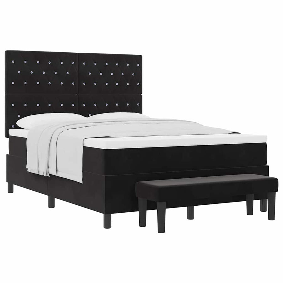 Box Spring Bed Black and White 152 x 203 cm Velvet