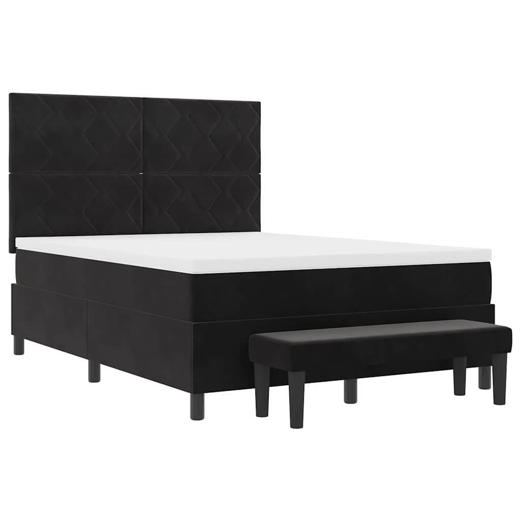 Box Spring Bed Black and White 137 x 187 cm Velvet