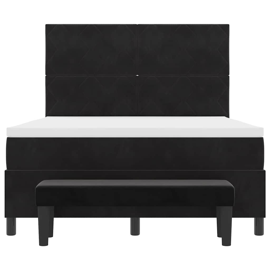 Box Spring Bed Black and White 137 x 187 cm Velvet
