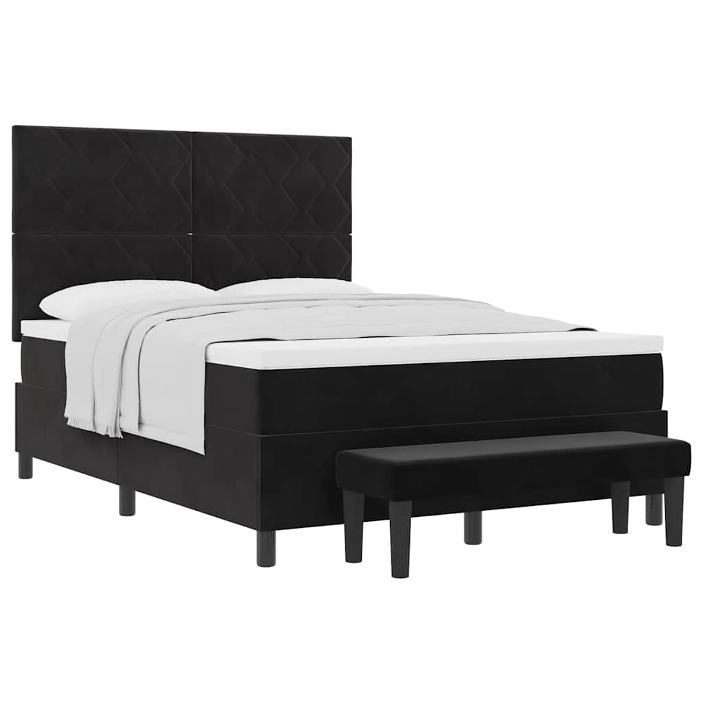 Box Spring Bed Black and White 137 x 187 cm Velvet