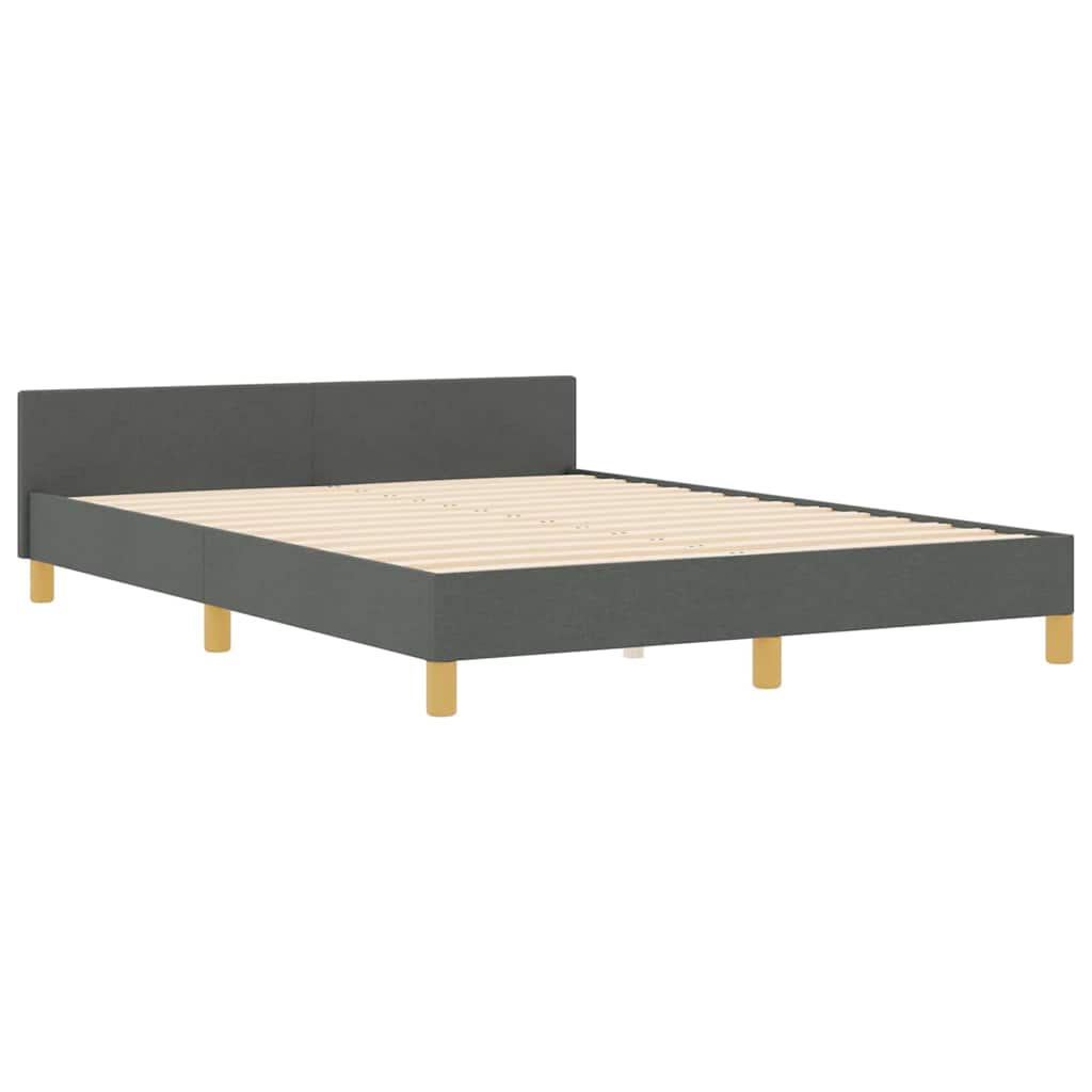 Bed Frame with Headboard Dark Grey 152 x 203 cm Fabric