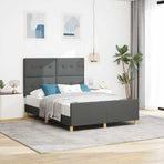 Bed Frame with Headboard Dark Grey 137 x 190 cm Fabric
