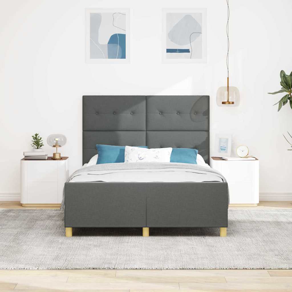 Bed Frame with Headboard Dark Grey 137 x 190 cm Fabric