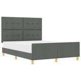 Bed Frame with Headboard Dark Grey 137 x 190 cm Fabric - Front View