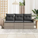 Garden Sofa Set with Cushion 3 pcs Grey Poly rattan - Side View