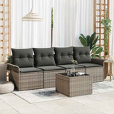 Garden Sofa Set with Cushion 5 pcs Grey Poly Rattan