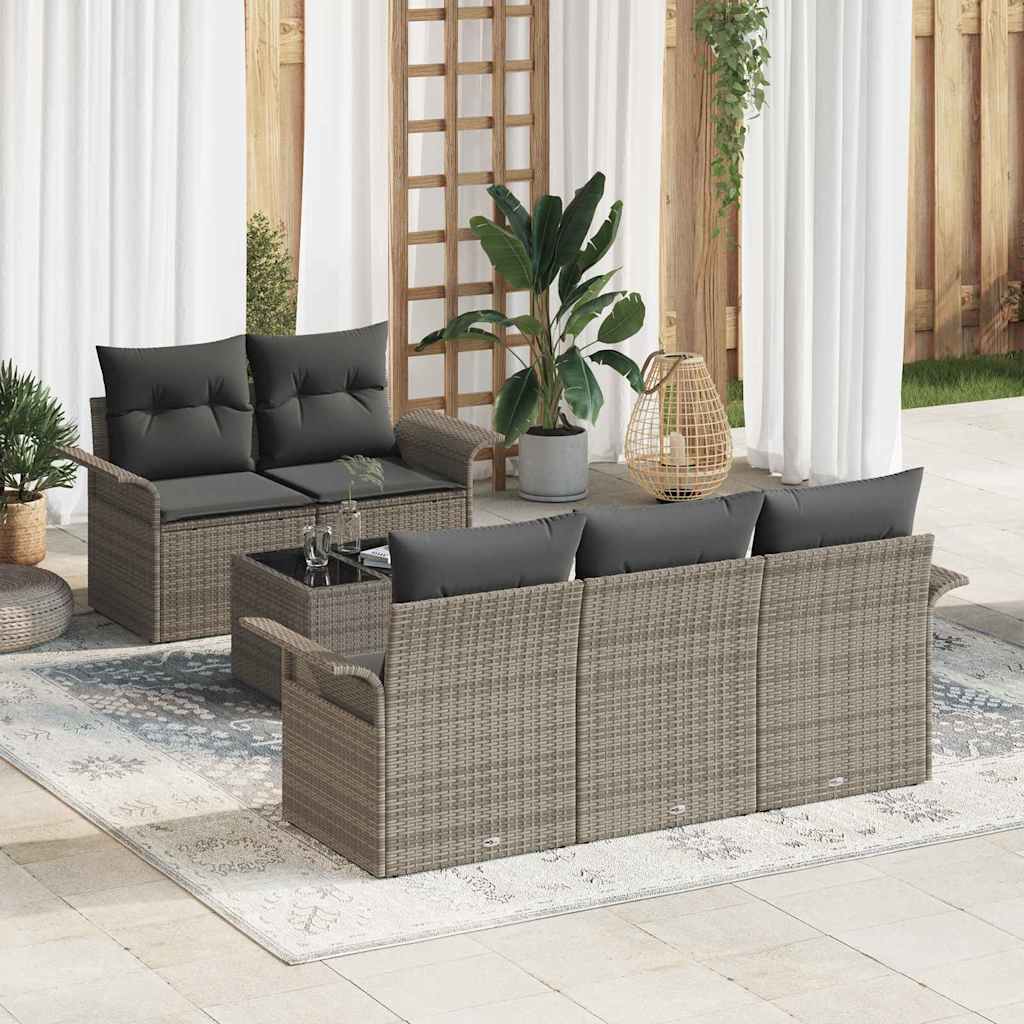 Garden Sofa Set with Cushion 6 pcs Grey 55 x 55 x 37 cm