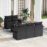 Garden Sofa Set 6 pcs Black Poly Rattan, Steel and Glass