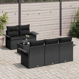 Garden Sofa Set 6 pcs Black Poly Rattan, Steel and Glass