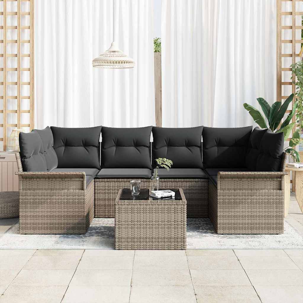 Garden Sofa Set 7 pcs Grey 55 x 55 x 37 cm Poly Rattan