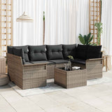 Garden Sofa Set 7 pcs 6-Seater Grey Poly Rattan