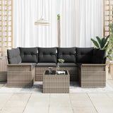 Garden Sofa Set 7 pcs 6-Seater Grey Poly Rattan