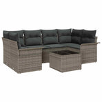 Garden Sofa Set 7 pcs 6-Seater Grey Poly Rattan