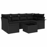 Garden Sofa Set with Cushion Manual 7 pcs Black 55 x 55 x 37 cm - Front View