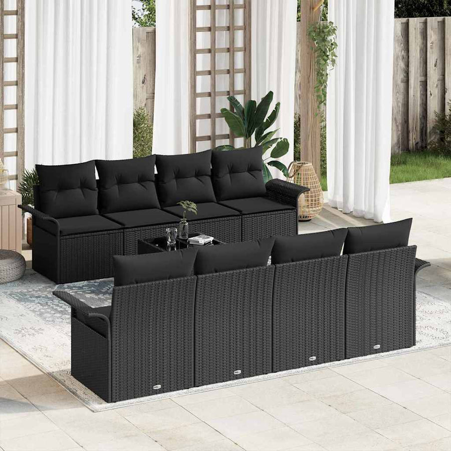 Garden Sofa Set 9 pcs 8-Seater Black Poly Rattan