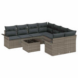 Garden Sofa Set with Cushion 9 pcs Grey Poly Rattan