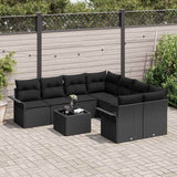 Garden Sofa Set with Cushion 9 pcs Black Poly Rattan