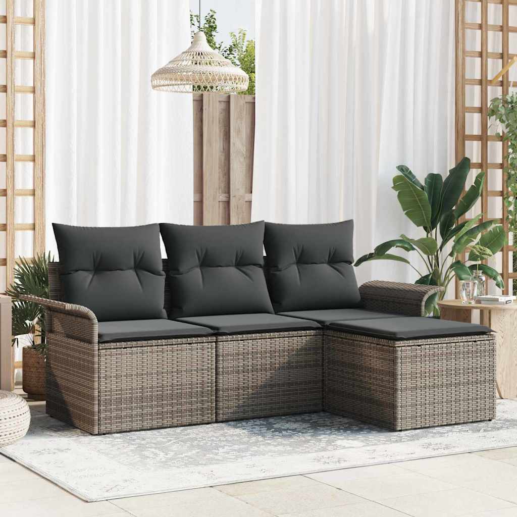 Garden Sofa Set 4 pcs Grey Poly Rattan