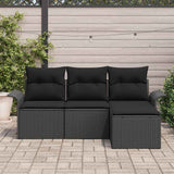 Garden Sofa Set with Cushion 4 pcs Black Poly rattan - Side View