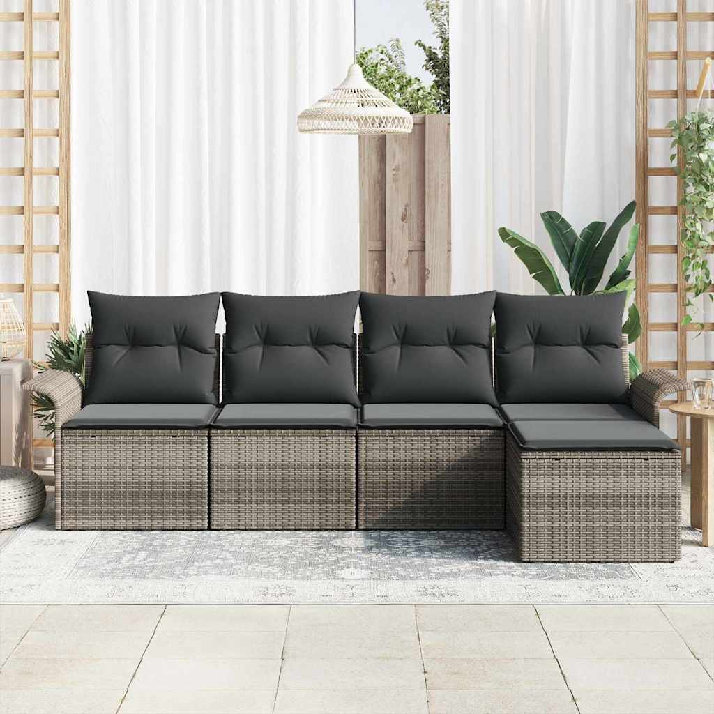 Garden Sofa Set 5 pcs Grey Poly Rattan