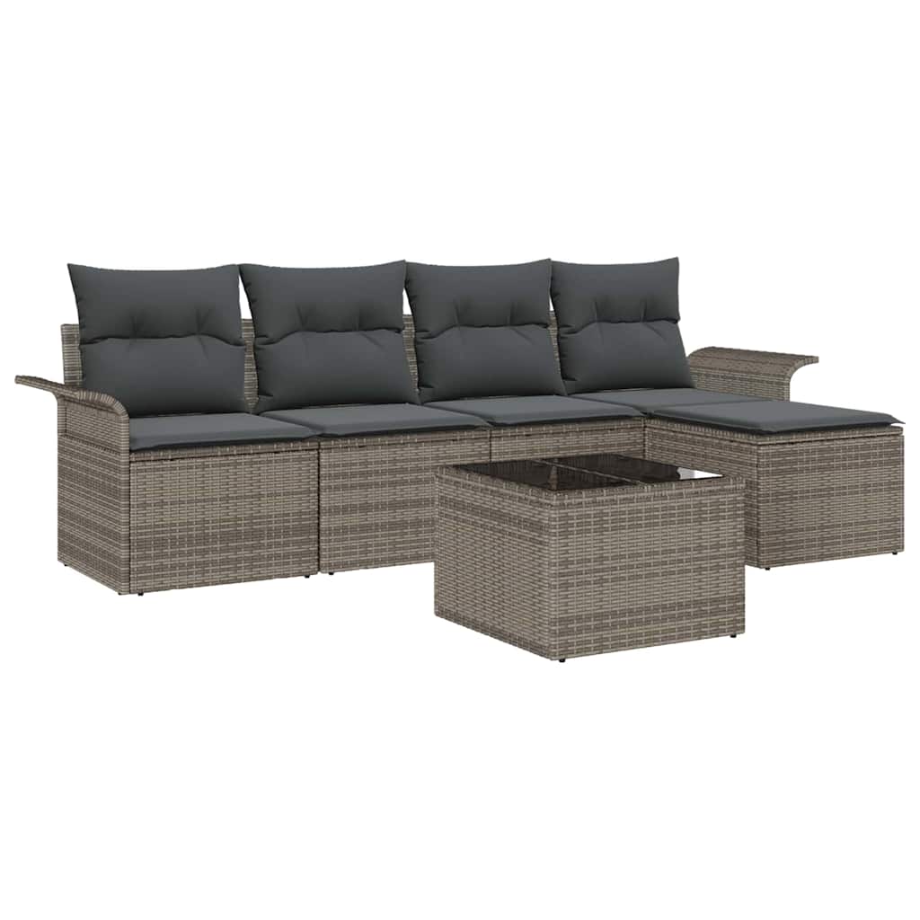 Garden Sofa Set with Cushion 6 pcs Grey Poly Rattan