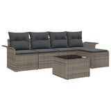 Garden Sofa Set with Cushion 6 pcs Grey Poly Rattan - Front View