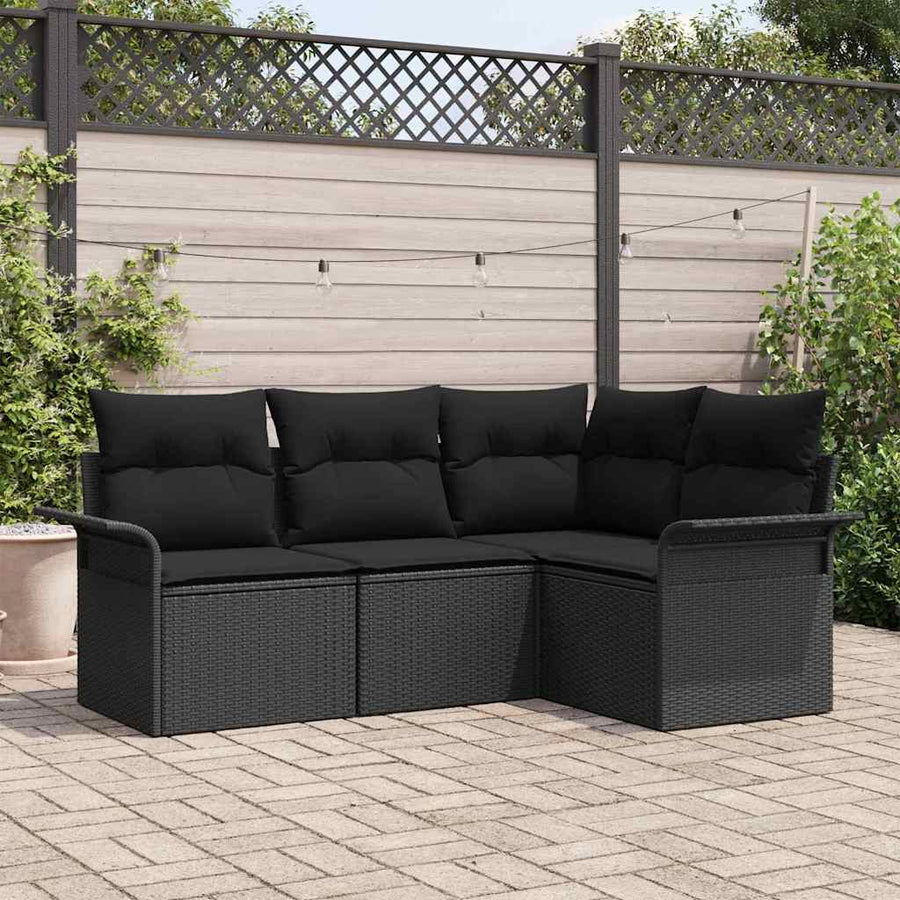 Garden Sofa Set 4 pcs Black Poly Rattan