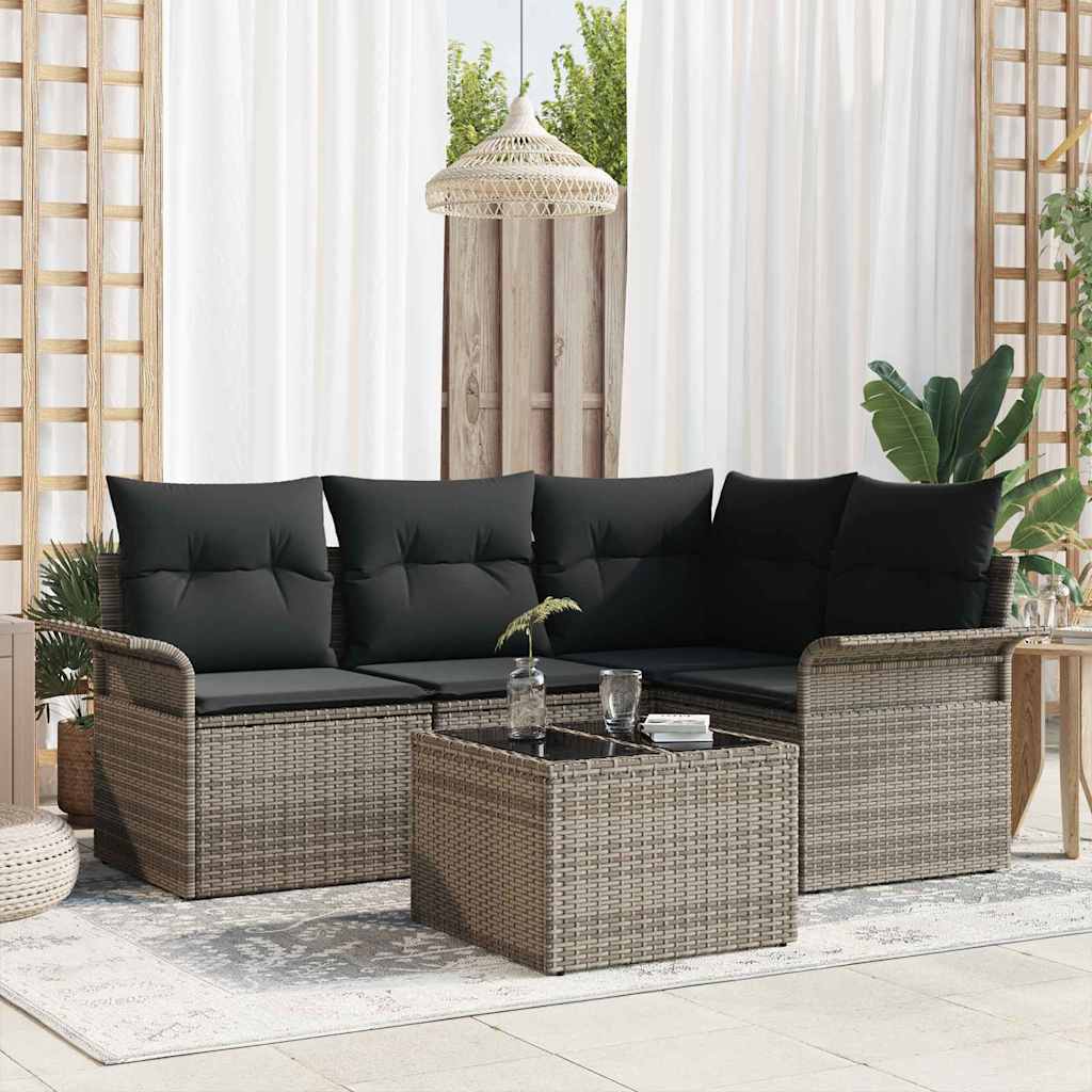 Garden Sofa Set with Storage 5 pcs Grey Poly Rattan