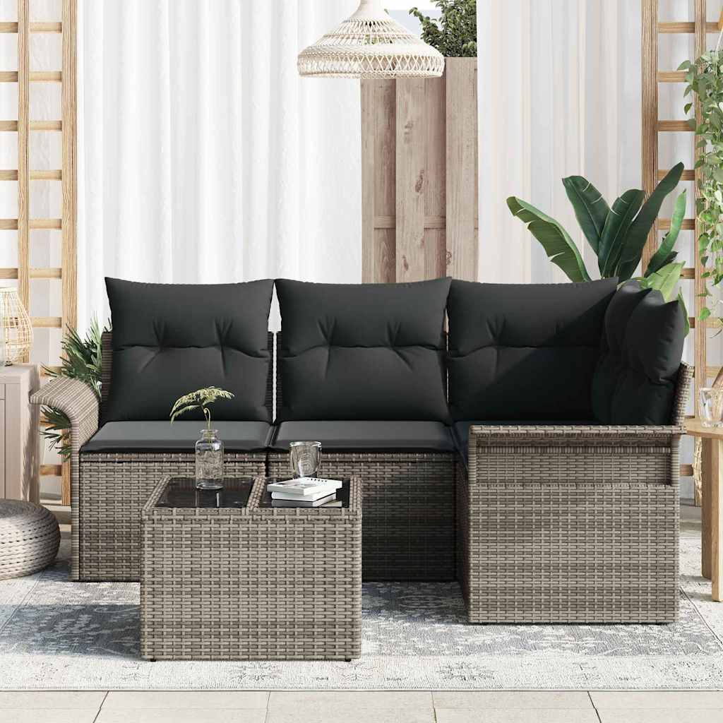 Garden Sofa Set with Storage 5 pcs Grey Poly Rattan