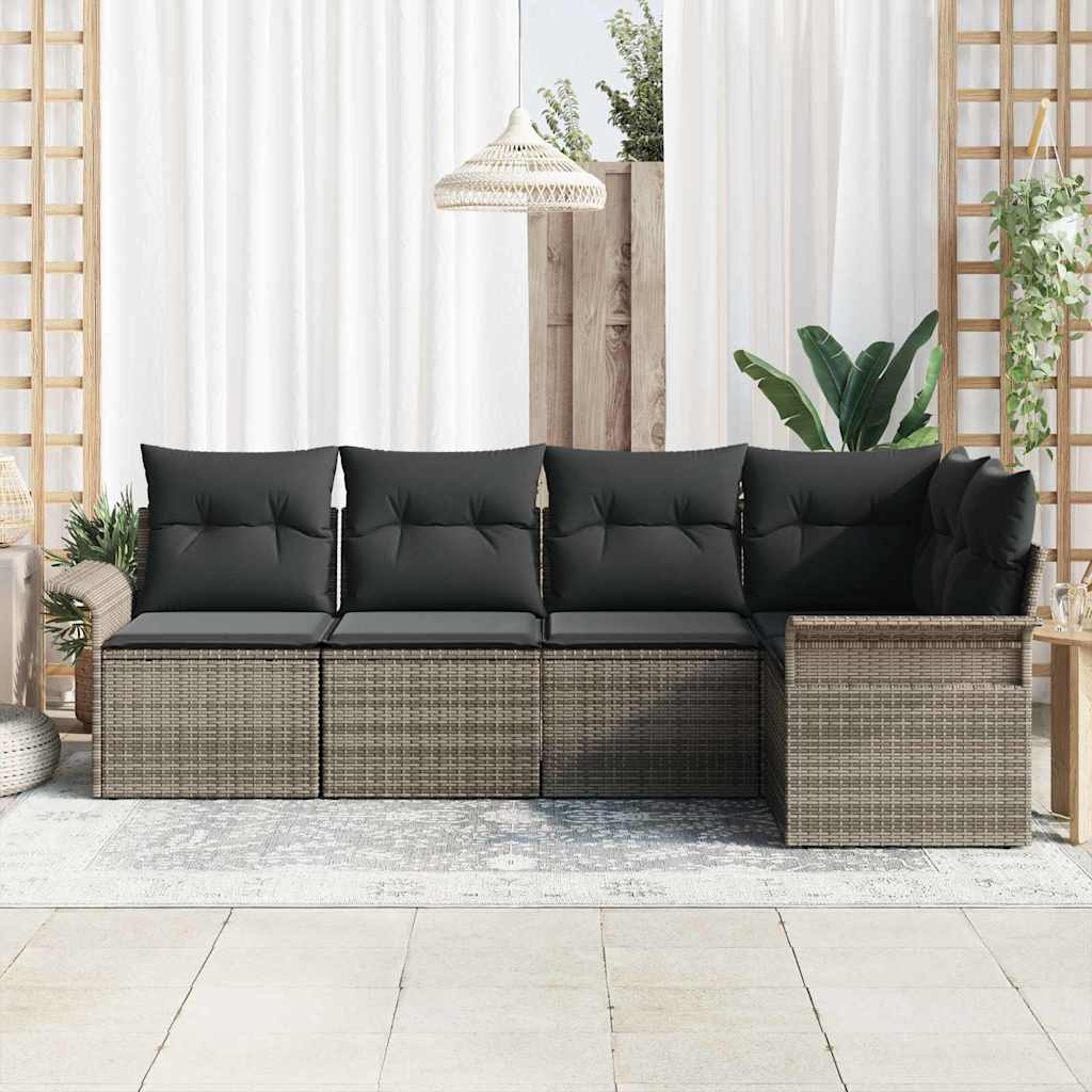 Garden Sofa Set 5 pcs Grey Poly Rattan