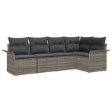 Garden Sofa Set 5 pcs Grey Poly Rattan - Front View