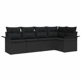 Garden Sofa Set with Storage 5 pcs Black Poly Rattan