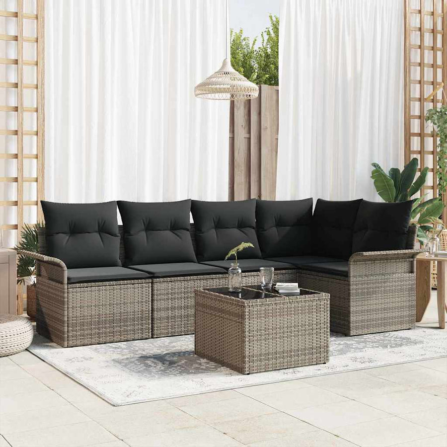 Garden Sofa Set 6 pcs Grey Poly Rattan