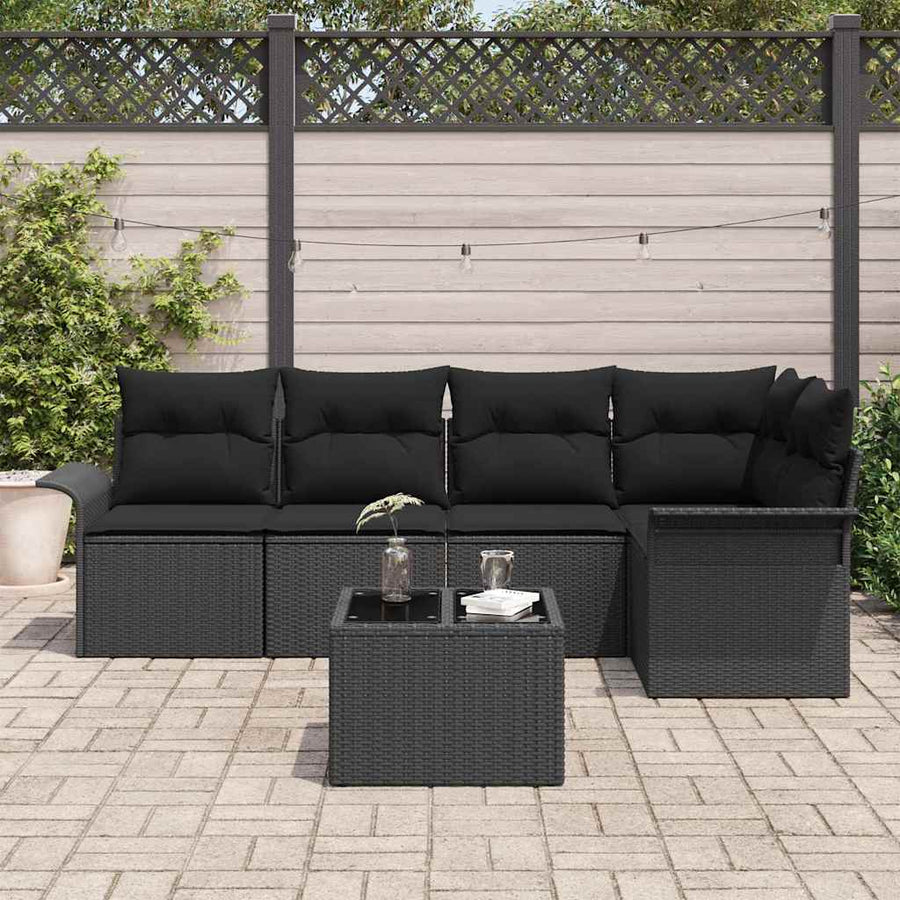 Garden Sofa Set 6 pcs Black Poly Rattan