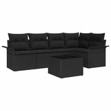Garden Sofa Set with Cushion 6 pcs Black Poly rattan - Front View