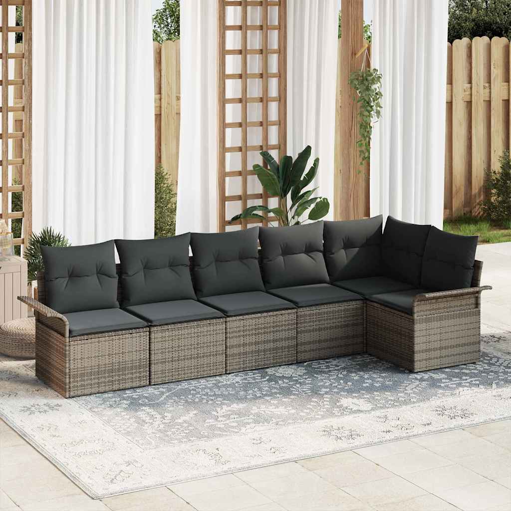 Garden Sofa Set 6 pcs Grey Poly Rattan