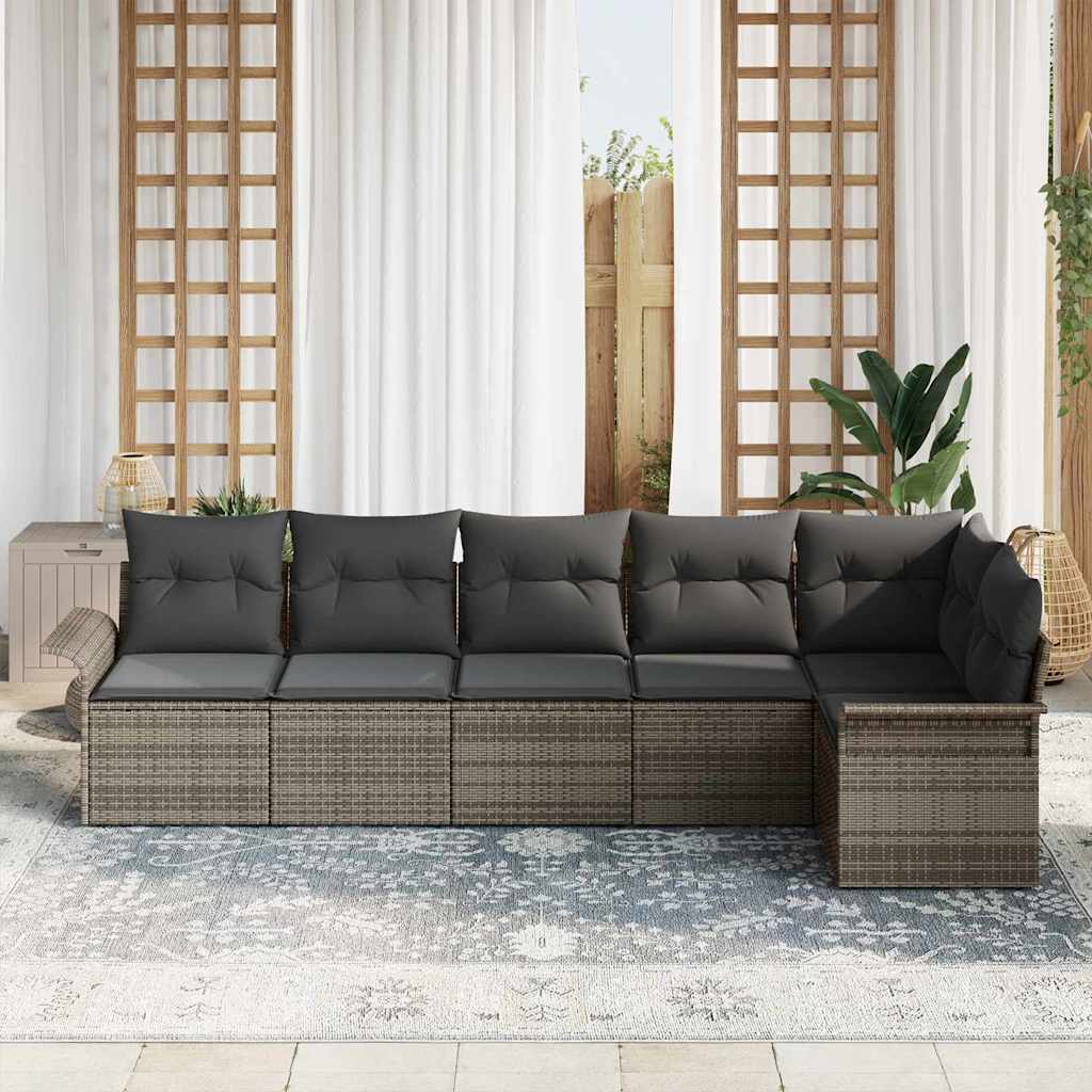 Garden Sofa Set 6 pcs Grey Poly Rattan