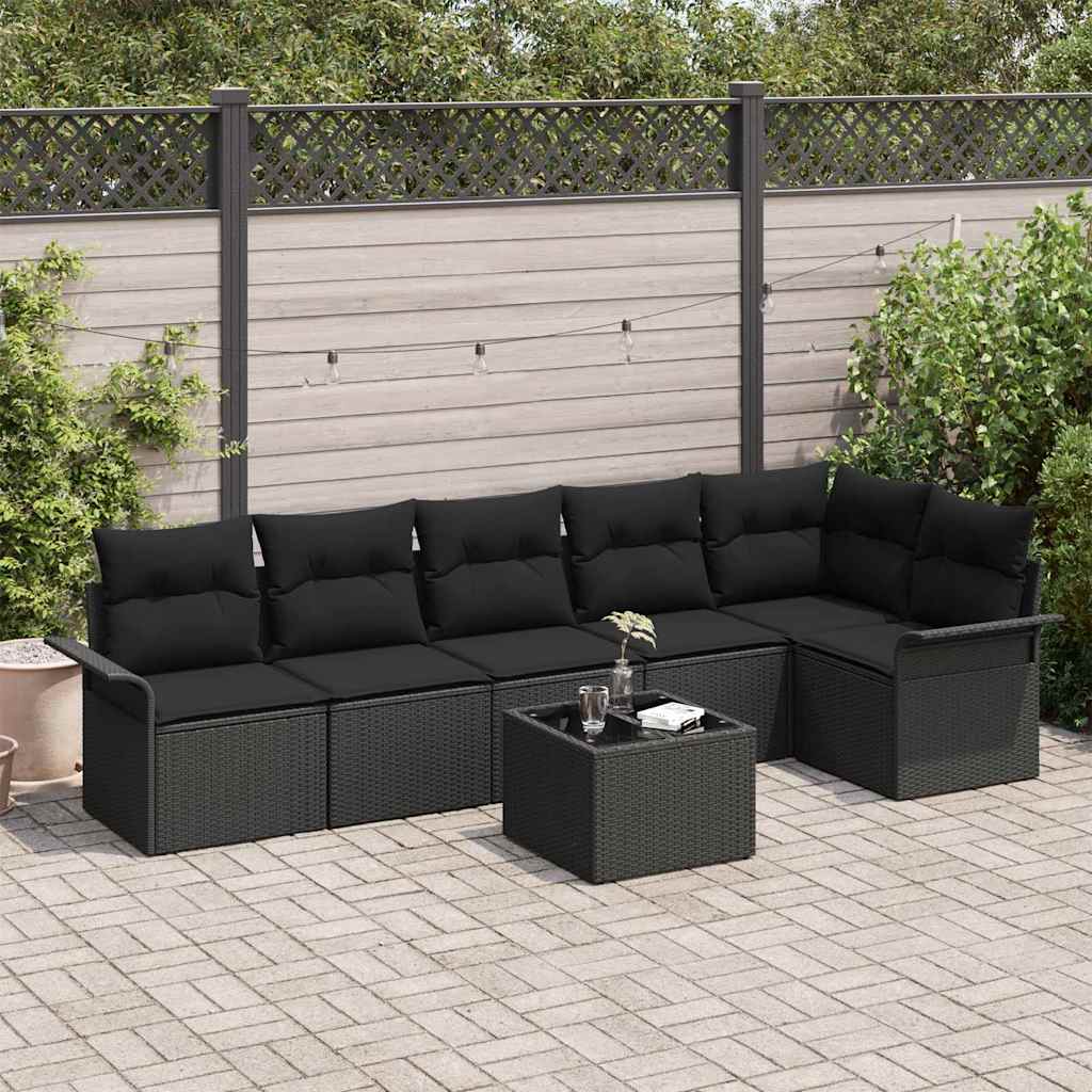 Garden Sofa Set with Cushion 7 pcs Black Poly rattan