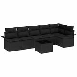 Garden Sofa Set with Cushion 7 pcs Black Poly rattan - Front View