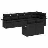 Garden Sofa Set with Storage 8 pcs Black Poly Rattan - Front View