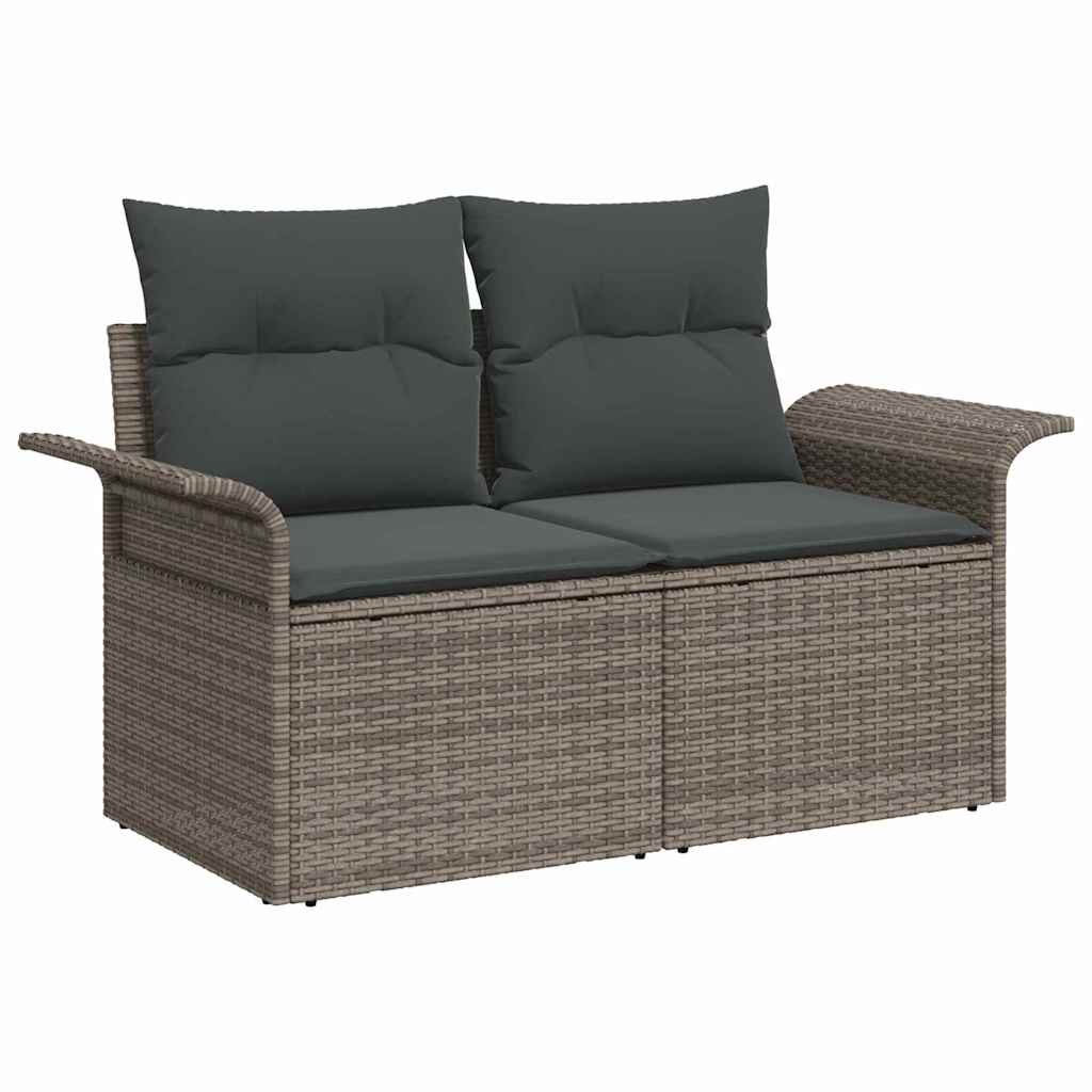 Garden Sofa Set with Storage 9 pcs Grey Poly Rattan