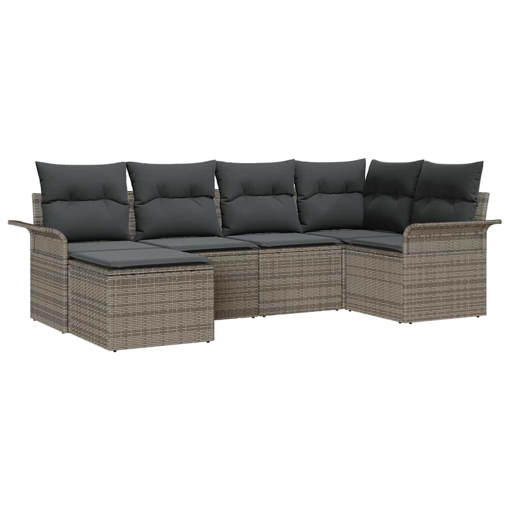 Garden Sofa Set with Storage 6 pcs Grey Poly Rattan