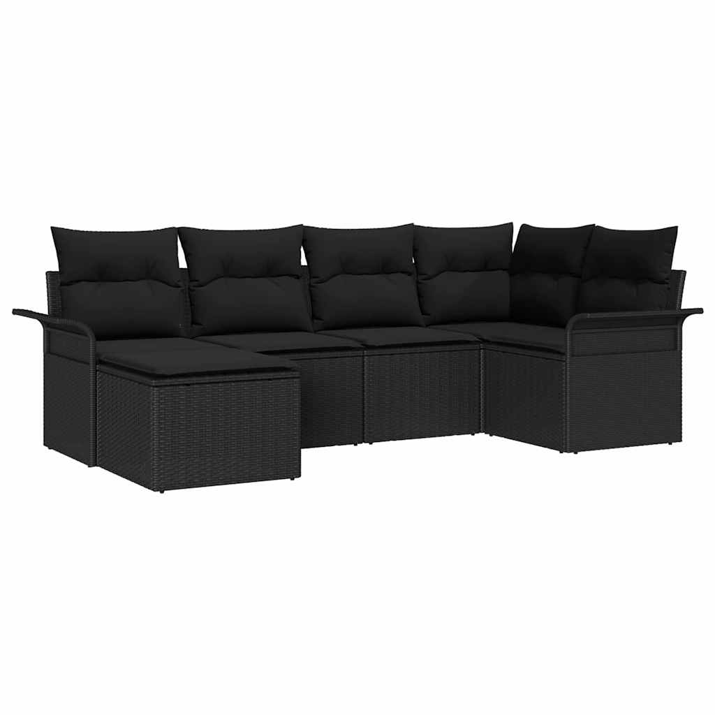 Garden Sofa Set with Storage 6 pcs Black Poly Rattan