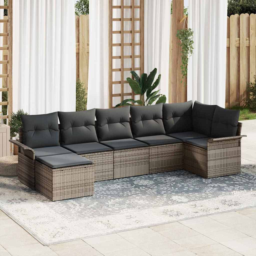 Garden Sofa Set 7 pcs Grey Poly Rattan
