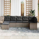 Garden Sofa Set with Cushion 7 pcs Grey Poly rattan - Side View