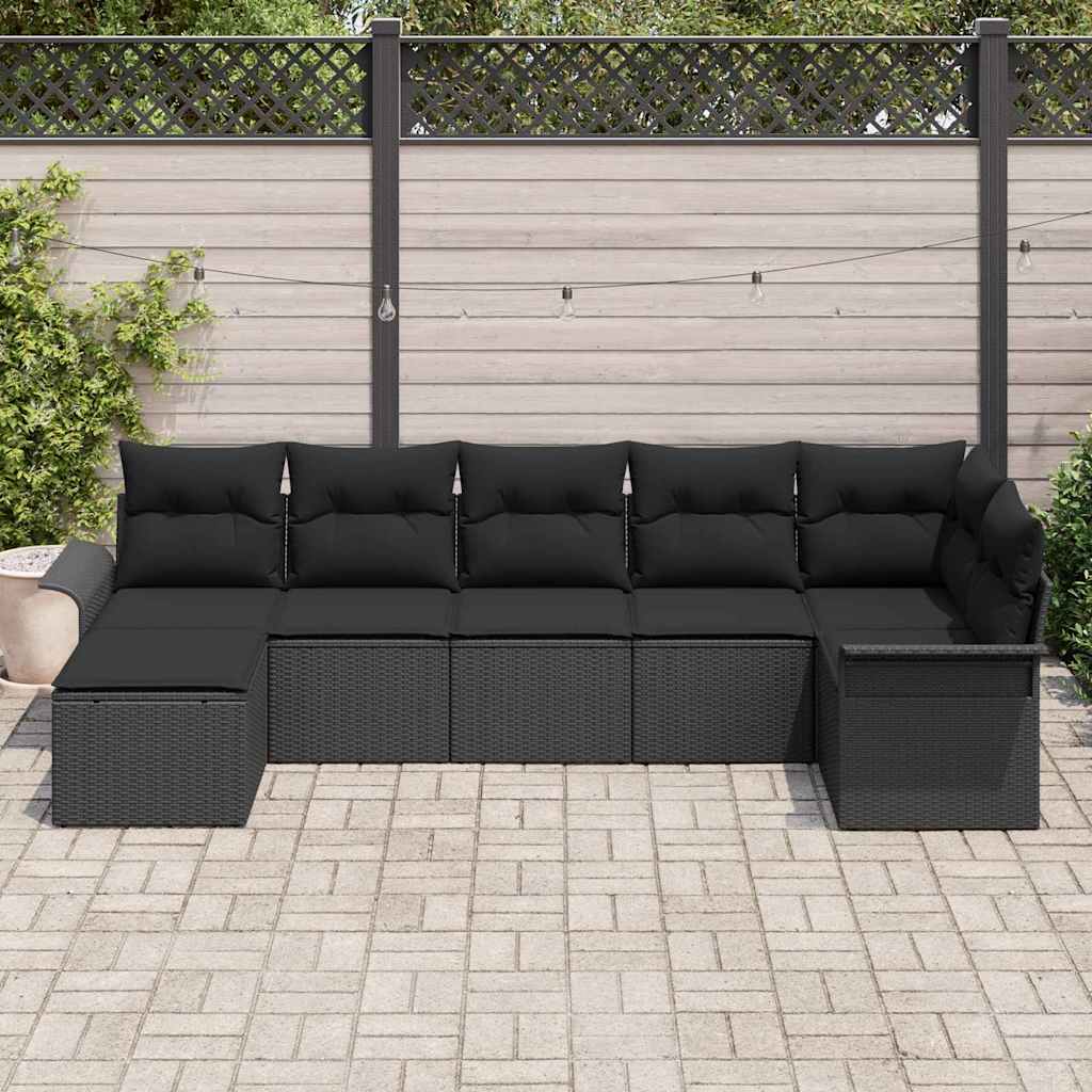Garden Sofa Set with Storage 7 pcs Black Poly Rattan